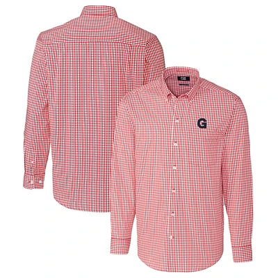 Men's Cutter & Buck Red Gonzaga Bulldogs Easy Care Stretch Gingham Long Sleeve Button-Down Shirt