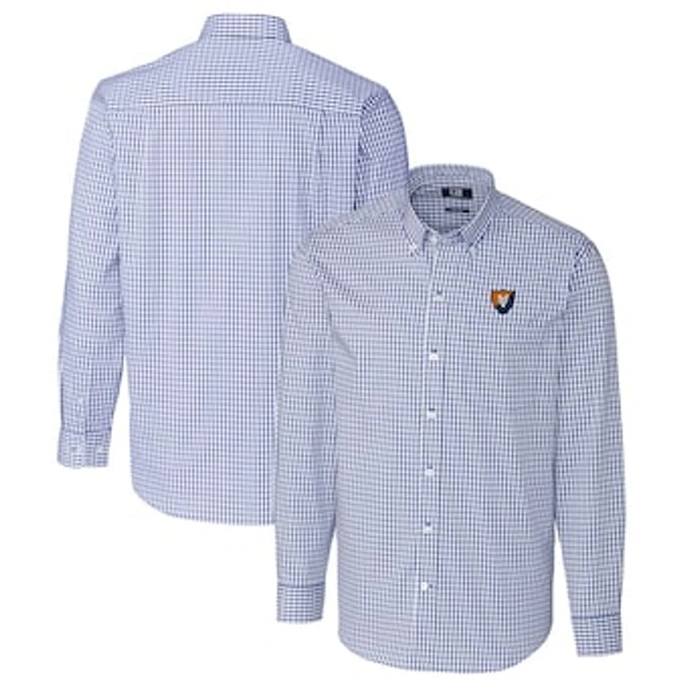 Men's Cutter & Buck Royal Illinois Fighting Illini Easy Care Stretch Gingham Long Sleeve Button-Down Shirt
