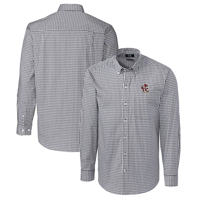 Men's Cutter & Buck Charcoal Louisville Cardinals Easy Care Stretch Gingham Long Sleeve Button-Down Shirt