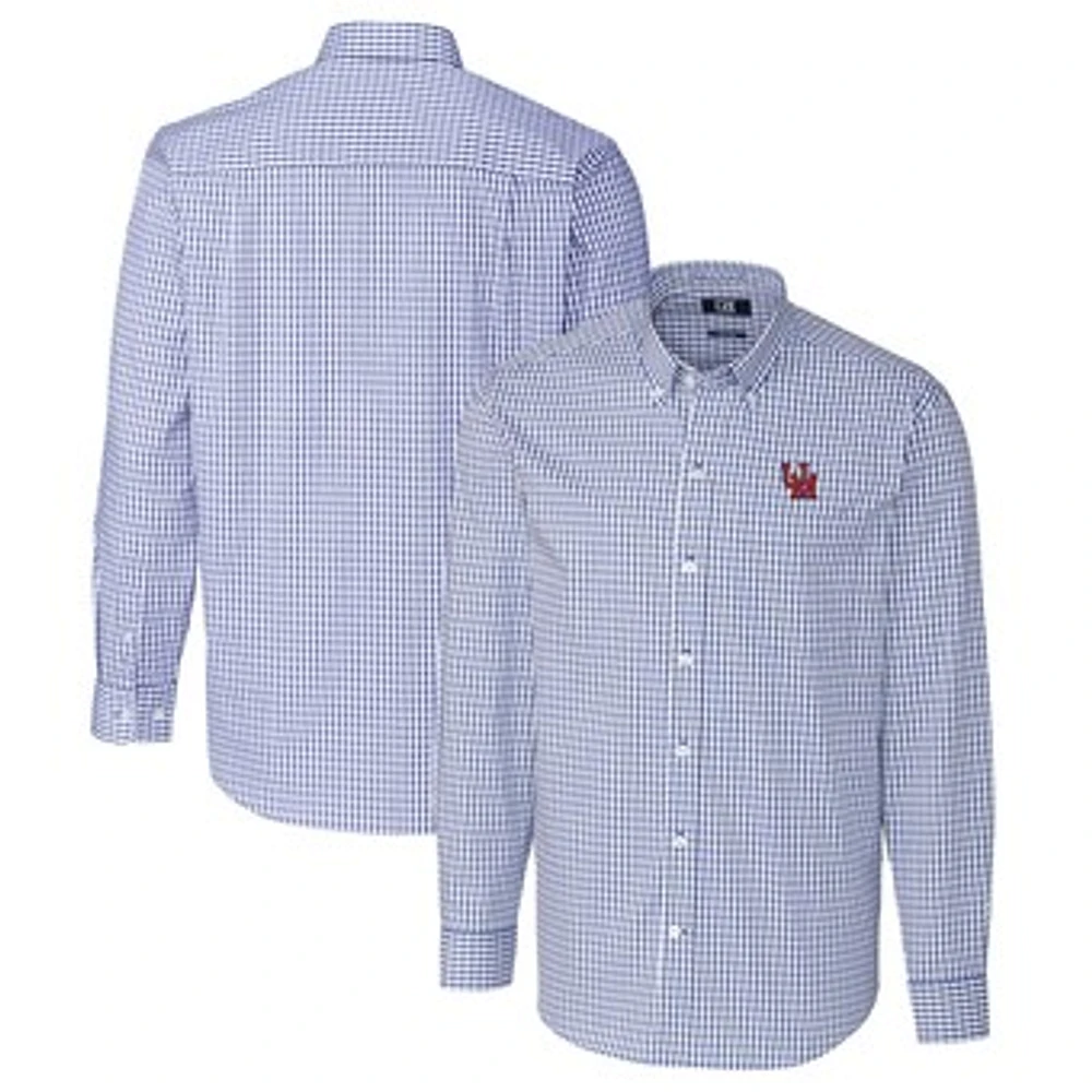 Men's Cutter & Buck Royal Ole Miss Rebels Easy Care Stretch Gingham Long Sleeve Button-Down Shirt