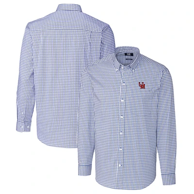 Men's Cutter & Buck Royal Ole Miss Rebels Easy Care Stretch Gingham Long Sleeve Button-Down Shirt