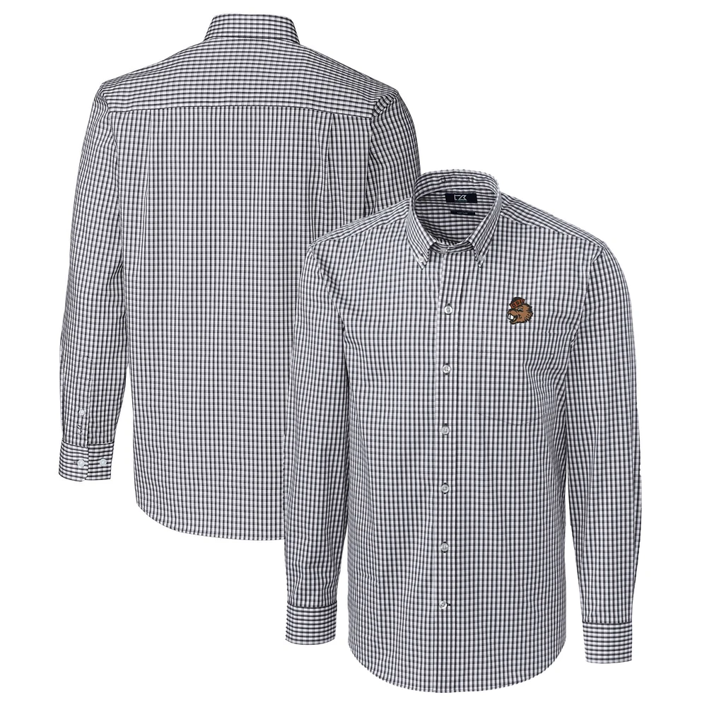 Men's Cutter & Buck Charcoal Oregon State Beavers Easy Care Stretch Gingham Long Sleeve Button-Down Shirt