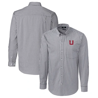 Men's Cutter & Buck Charcoal Utah Utes Easy Care Stretch Gingham Long Sleeve Button-Down Shirt