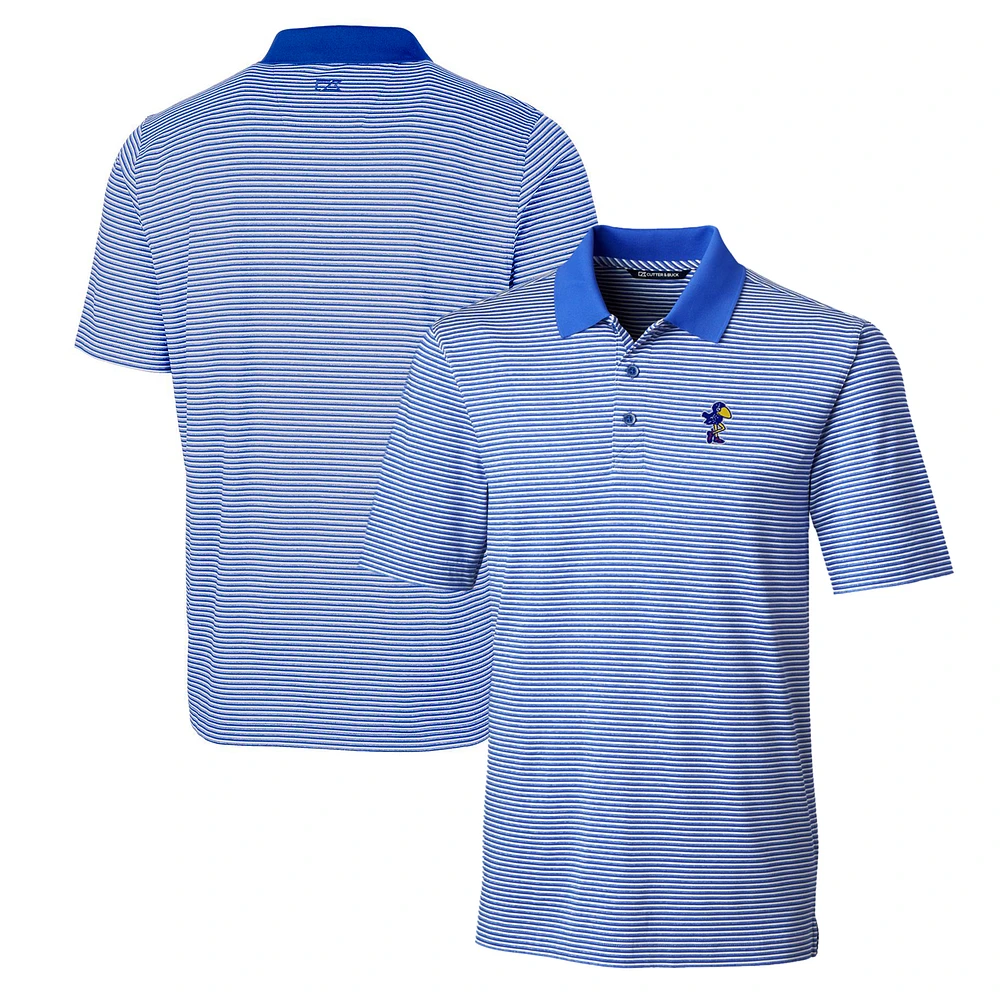 Men's Cutter & Buck Blue Kansas Jayhawks Forge Tonal Stripe Stretch Polo