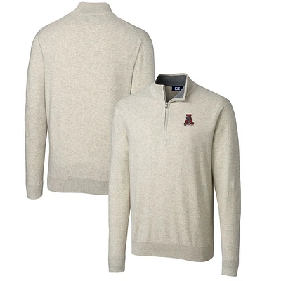 Men's Cutter & Buck Oatmeal Alabama Crimson Tide Lakemont Quarter-Zip Pullover Sweater