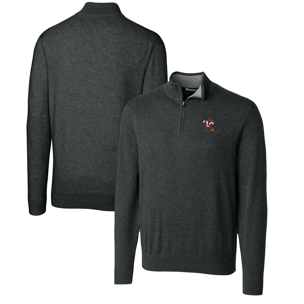 Men's Cutter & Buck Heather Charcoal Louisville Cardinals Lakemont Quarter-Zip Pullover Sweater