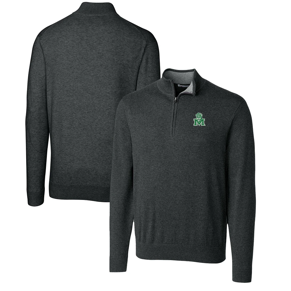 Men's Cutter & Buck Heather Charcoal Marshall Thundering Herd Lakemont Quarter-Zip Pullover Sweater