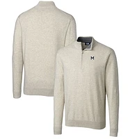 Men's Cutter & Buck Oatmeal Michigan Wolverines Lakemont Quarter-Zip Pullover Sweater