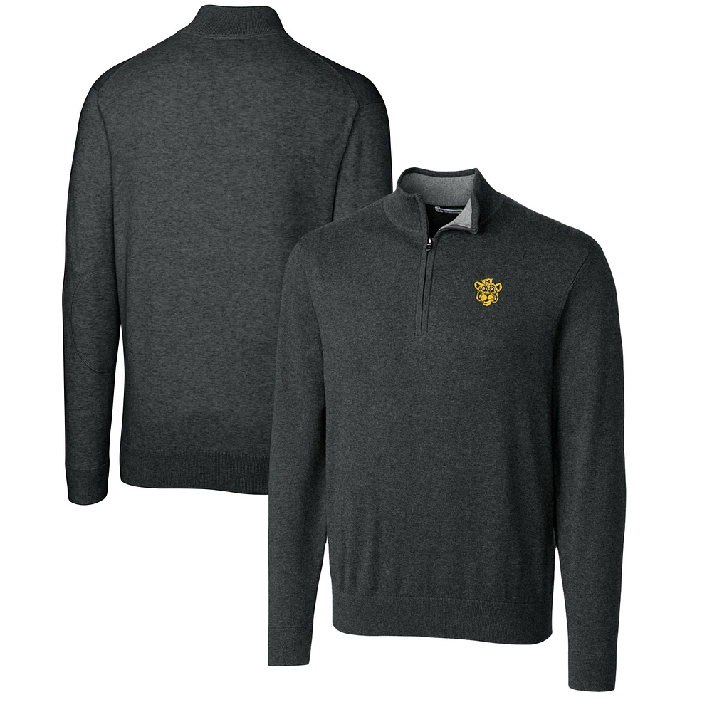 Men's Cutter & Buck Heather Charcoal Missouri Tigers Lakemont Quarter-Zip Pullover Sweater