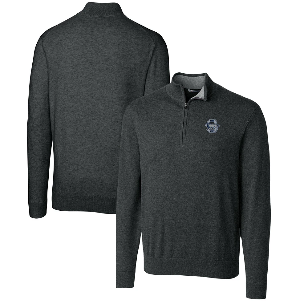 Men's Cutter & Buck Heather Charcoal Penn State Nittany Lions Lakemont Quarter-Zip Pullover Sweater