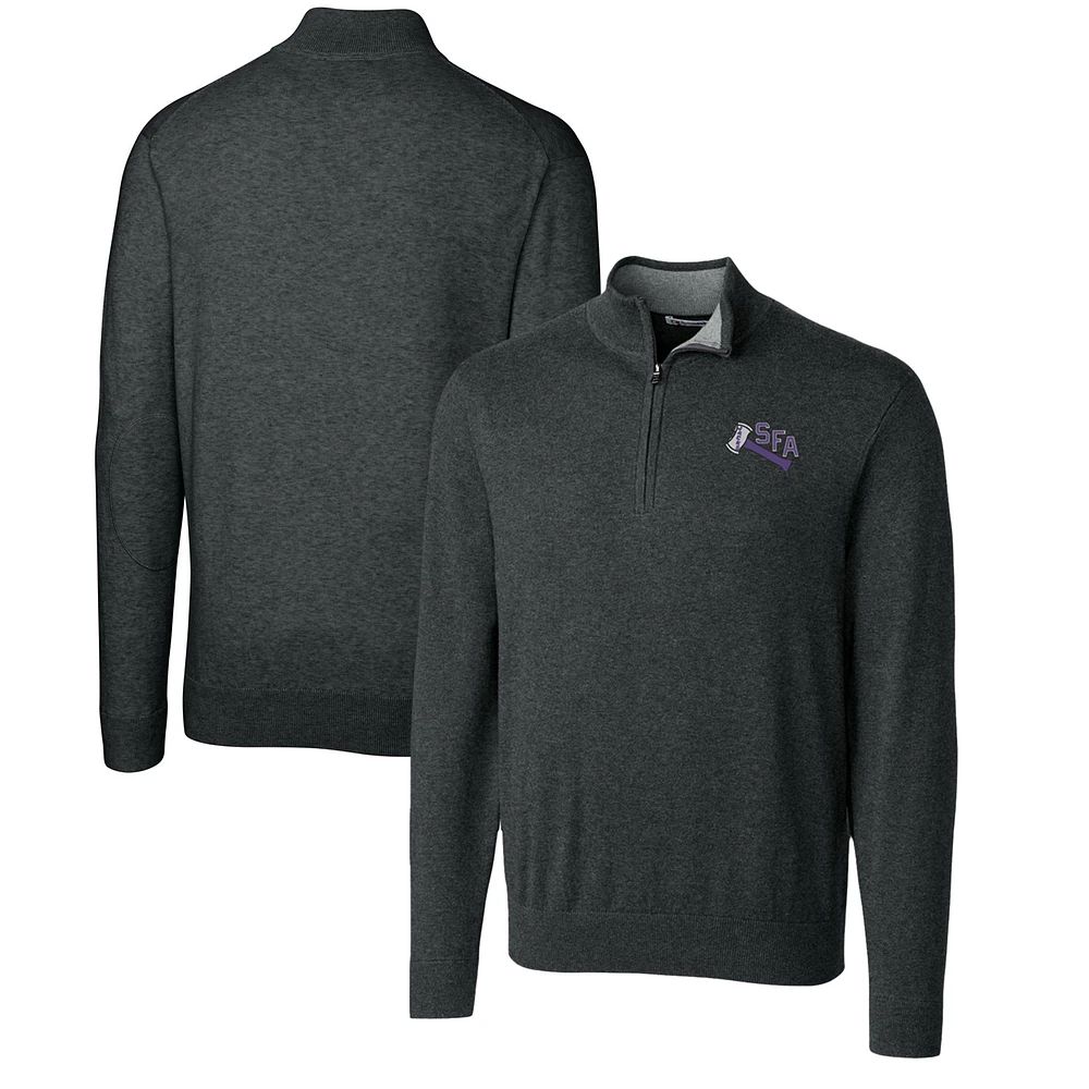 Men's Cutter & Buck Heather Charcoal Stephen F Austin Lumberjacks Lakemont Quarter-Zip Pullover Sweater