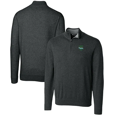 Men's Cutter & Buck Heather Charcoal Tulane Green Wave Lakemont Quarter-Zip Pullover Sweater