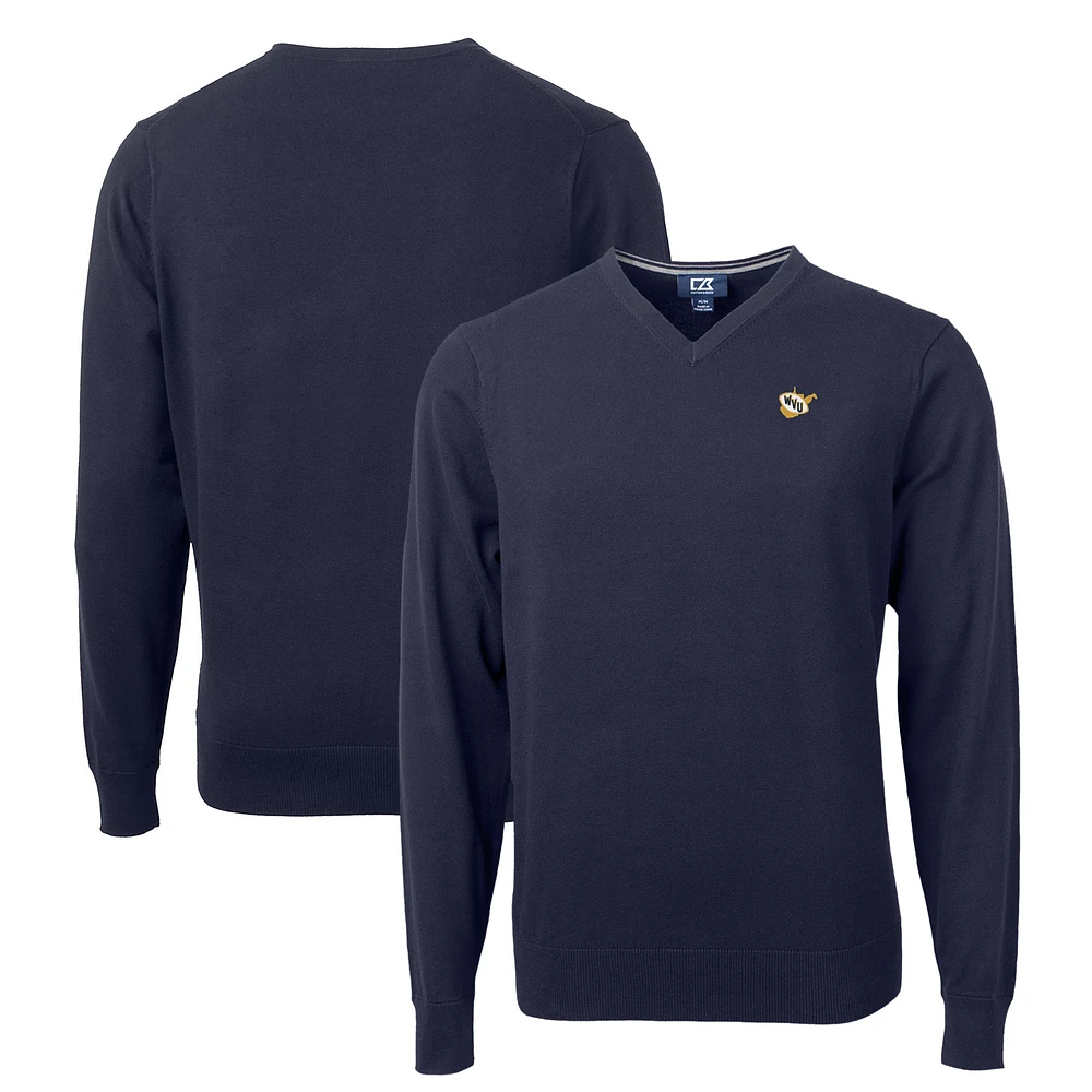 Men's Cutter & Buck Navy West Virginia Mountaineers Lakemont Tri-Blend V-Neck Pullover Sweater