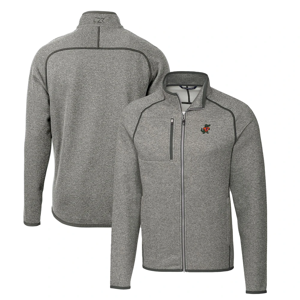 Men's Cutter & Buck Heather Gray Florida Gators Mainsail Sweater-Knit Full-Zip Jacket