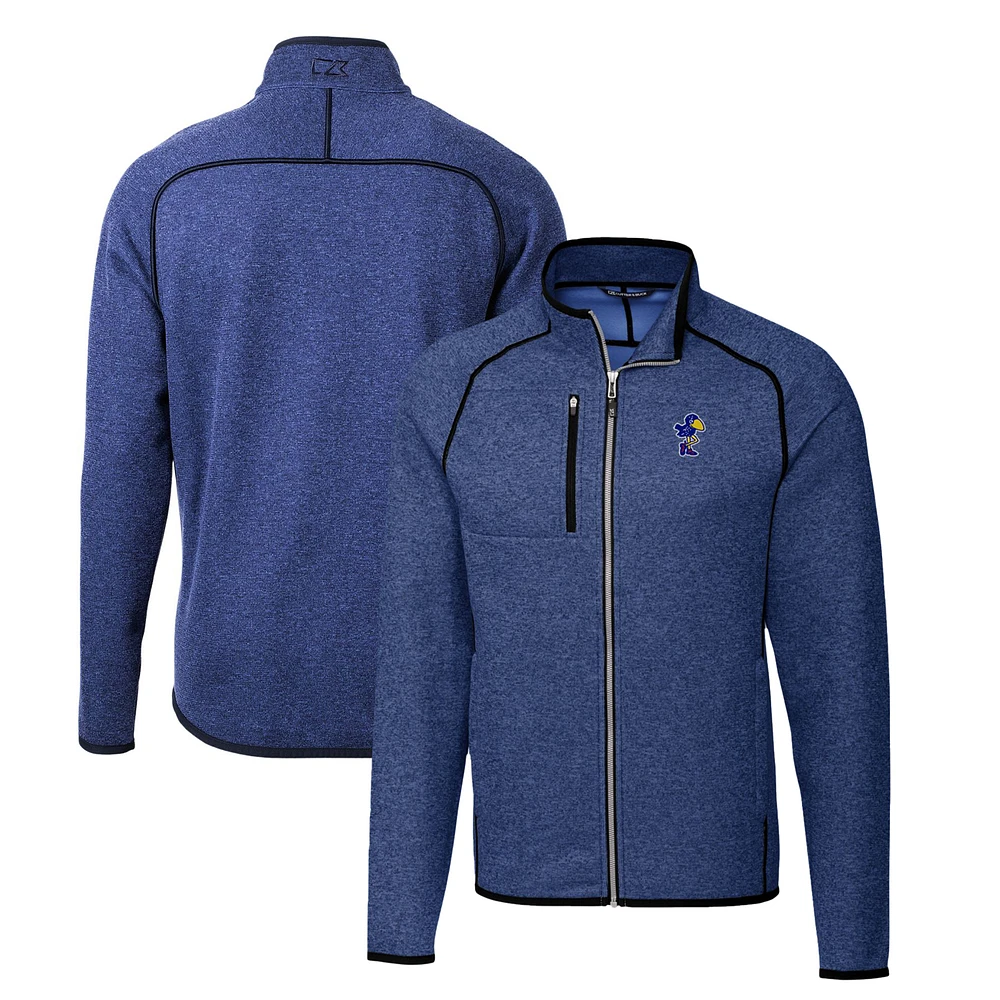 Men's Cutter & Buck Heather Royal Kansas Jayhawks Mainsail Sweater-Knit Full-Zip Jacket