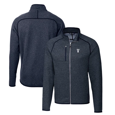 Men's Cutter & Buck Heather Navy Villanova Wildcats Mainsail Sweater-Knit Full-Zip Jacket