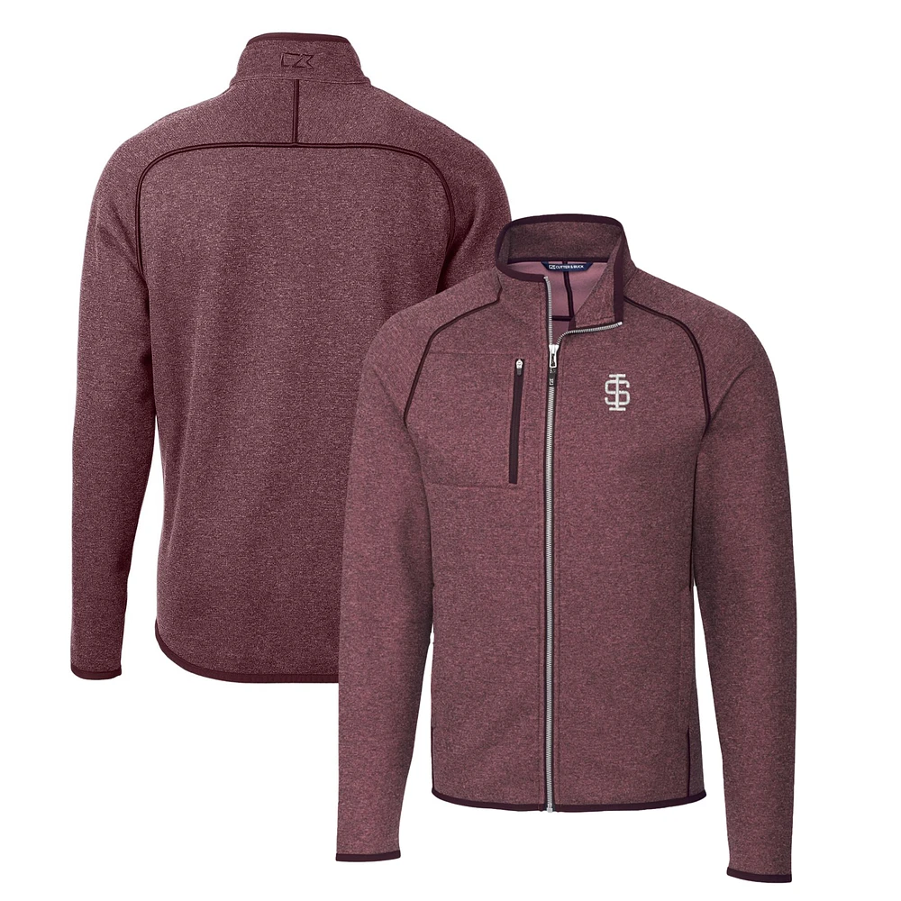 Men's Cutter & Buck Maroon Southern Illinois Salukis Mainsail Sweater-Knit Full-Zip Jacket