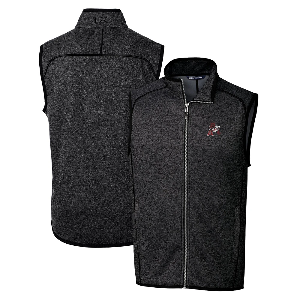 Men's Cutter & Buck Heather Charcoal Arkansas Razorbacks Mainsail Sweater-Knit Full-Zip Vest