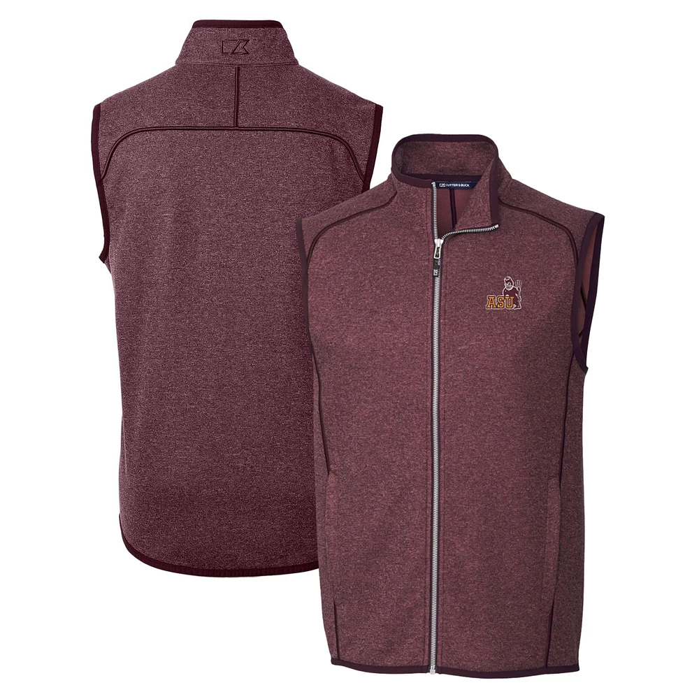 Men's Cutter & Buck Maroon Arizona State Sun Devils Mainsail Sweater-Knit Full-Zip Vest