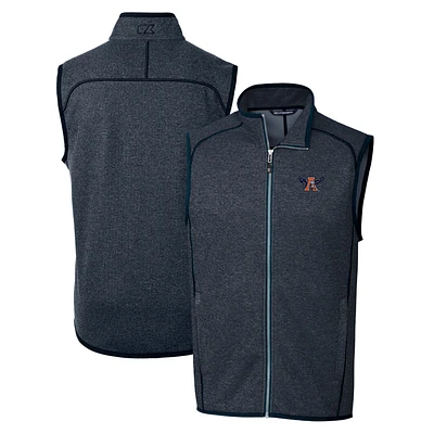 Men's Cutter & Buck Heather Navy Auburn Tigers Mainsail Sweater-Knit Full-Zip Vest