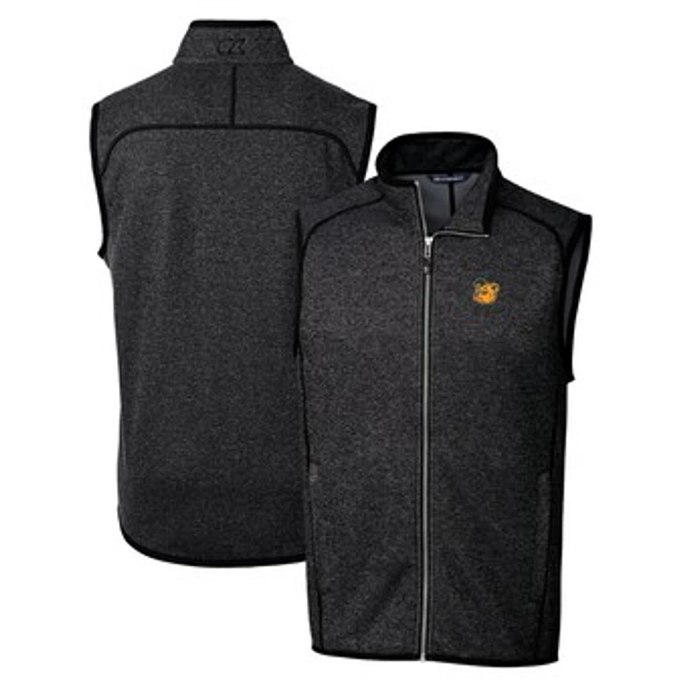 Men's Cutter & Buck Heather Charcoal Baylor Bears Mainsail Sweater-Knit Full-Zip Vest