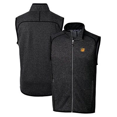 Men's Cutter & Buck Heather Charcoal Baylor Bears Mainsail Sweater-Knit Full-Zip Vest
