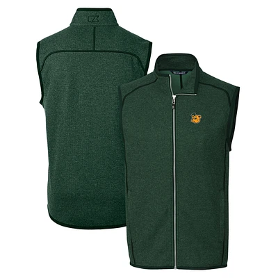 Men's Cutter & Buck Heather Green Baylor Bears Mainsail Sweater-Knit Full-Zip Vest