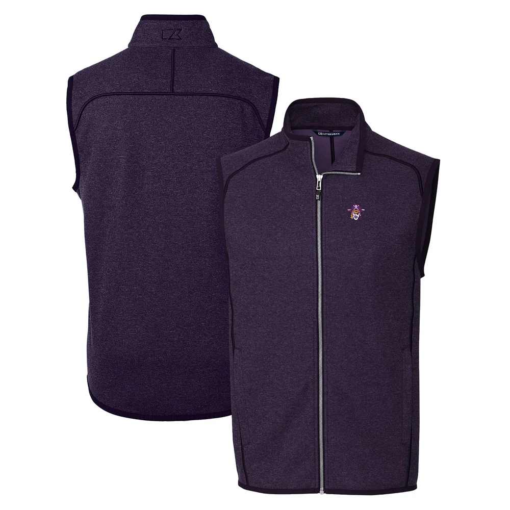 Men's Cutter & Buck Heather Purple ECU Pirates Mainsail Sweater-Knit Full-Zip Vest