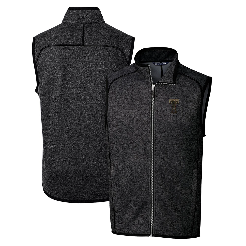 Men's Cutter & Buck Black Georgia Tech Yellow Jackets Mainsail Sweater-Knit Full-Zip Vest