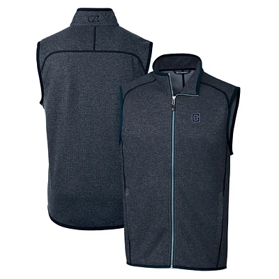 Men's Cutter & Buck Heather Navy Georgetown Hoyas Mainsail Sweater-Knit Full-Zip Vest