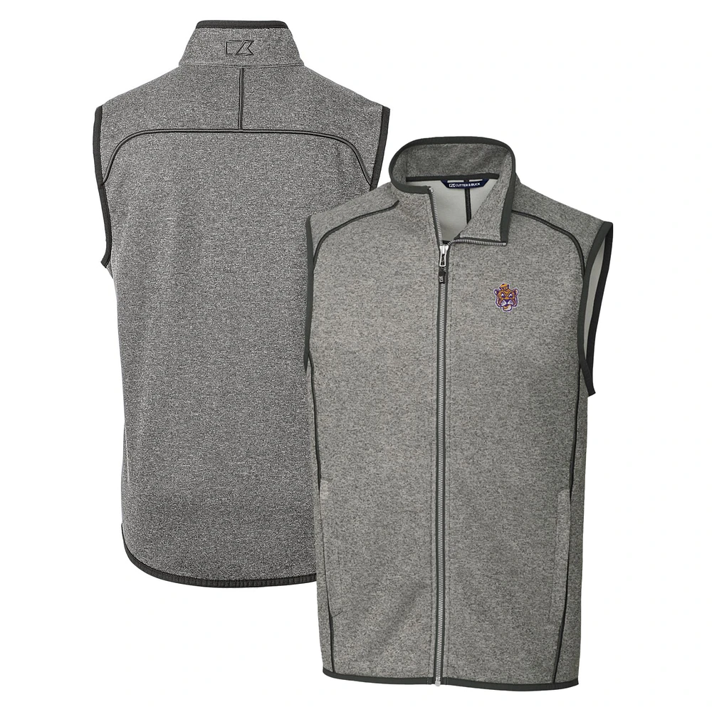 Men's Cutter & Buck Heather Gray LSU Tigers Mainsail Sweater-Knit Full-Zip Vest