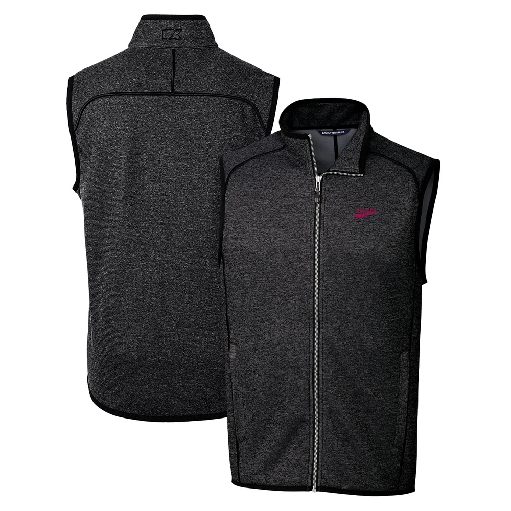Men's Cutter & Buck Heather Charcoal New Mexico State Aggies Mainsail Sweater-Knit Full-Zip Vest