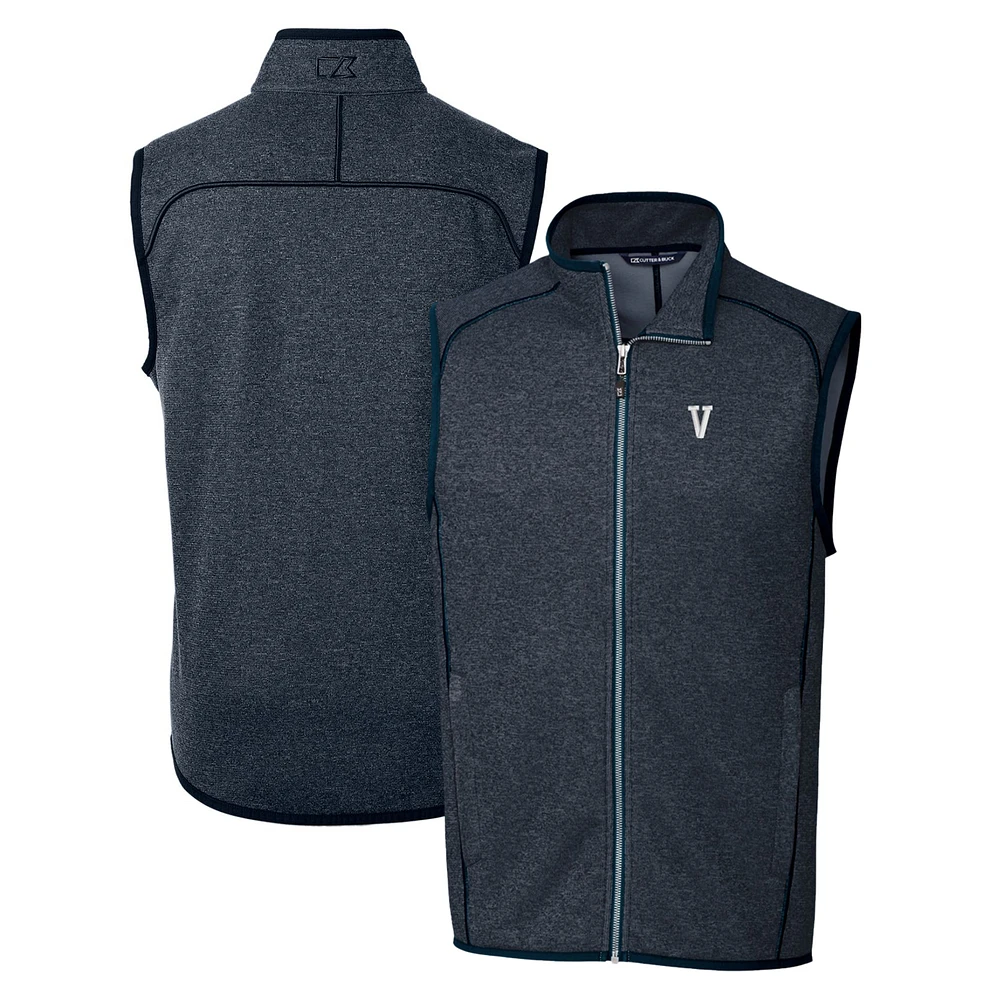 Men's Cutter & Buck Heather Navy Villanova Wildcats Mainsail Sweater-Knit Full-Zip Vest