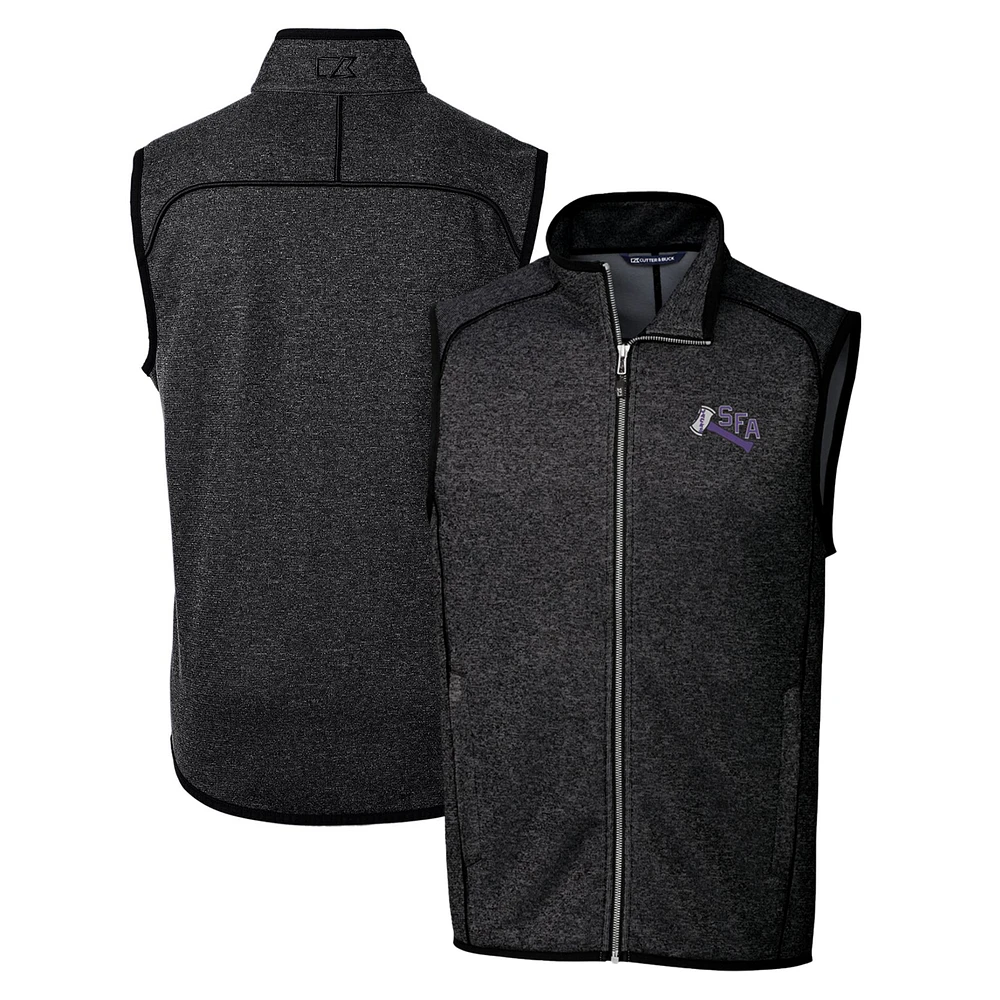 Men's Cutter & Buck Heather Charcoal Stephen F Austin Lumberjacks Mainsail Sweater-Knit Full-Zip Vest