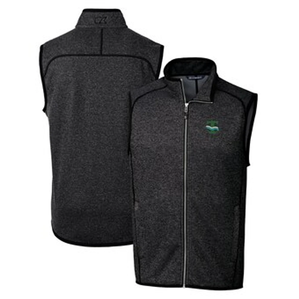 Men's Cutter & Buck Heather Charcoal Tulane Green Wave Mainsail Sweater-Knit Full-Zip Vest