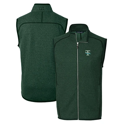 Men's Cutter & Buck Heather Green Tulane Wave Mainsail Sweater-Knit Full-Zip Vest