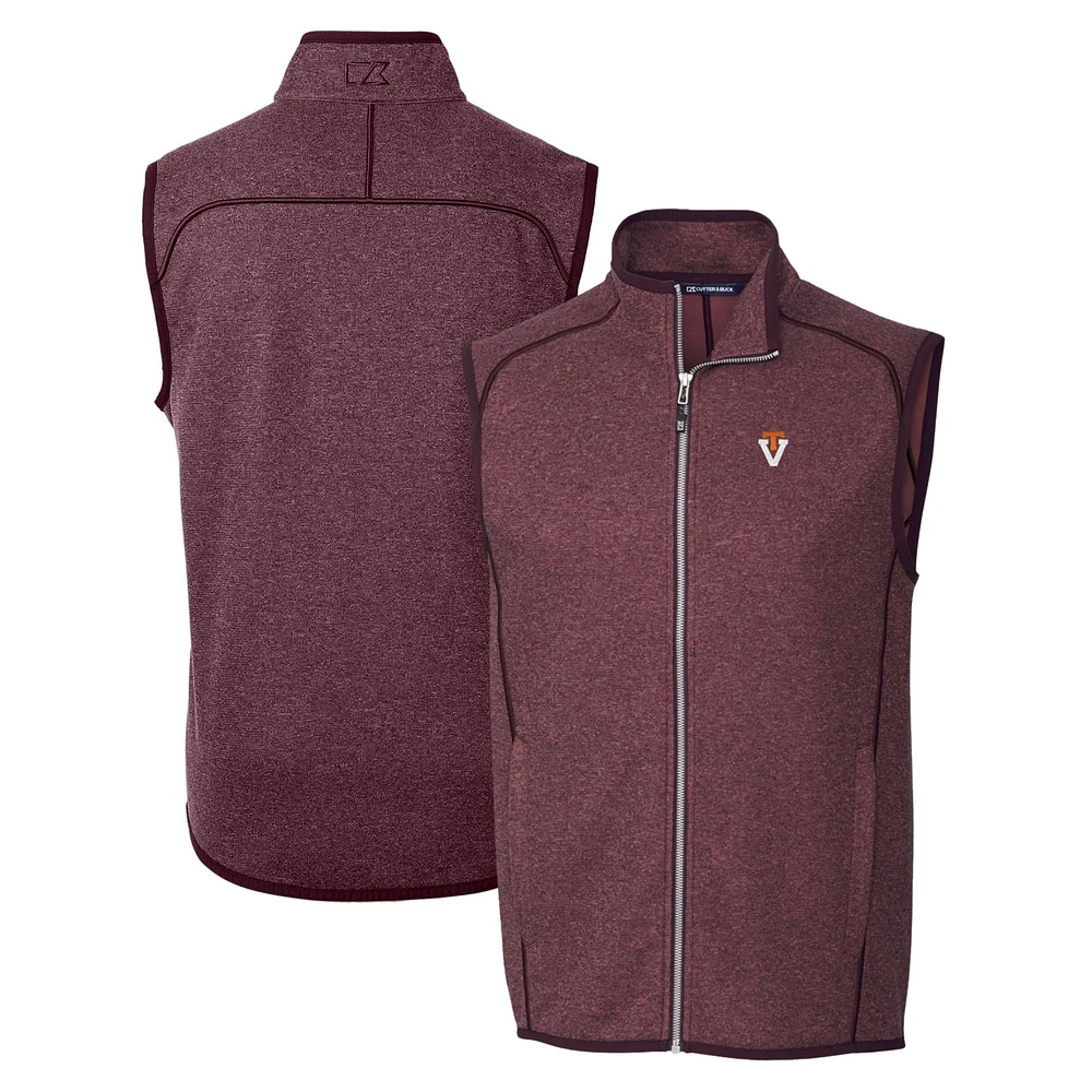 Men's Cutter & Buck Maroon Virginia Tech Hokies Mainsail Sweater-Knit Full-Zip Vest
