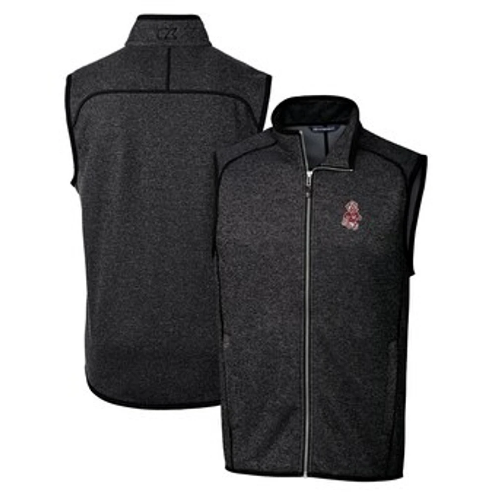 Men's Cutter & Buck Heather Charcoal Washington State Cougars Mainsail Sweater-Knit Full-Zip Vest