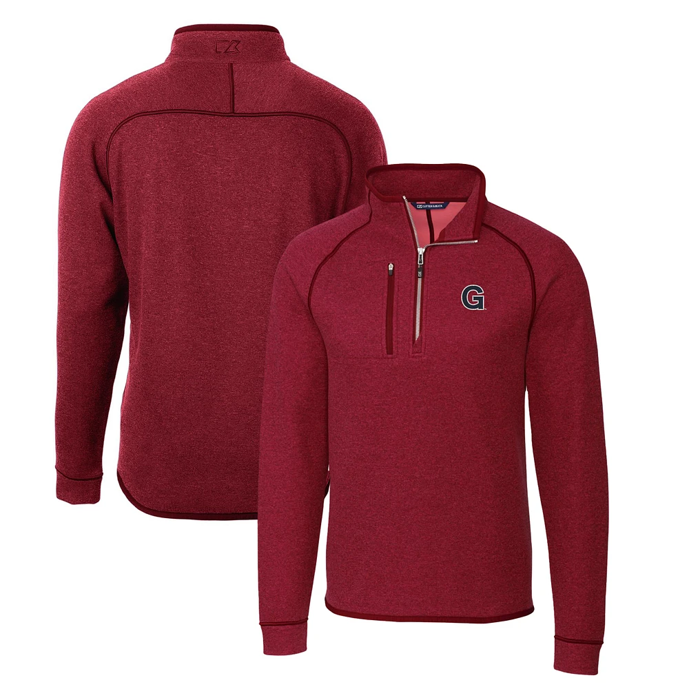 Men's Cutter & Buck Heather Red Gonzaga Bulldogs Mainsail Sweater-Knit Half-Zip Pullover Jacket
