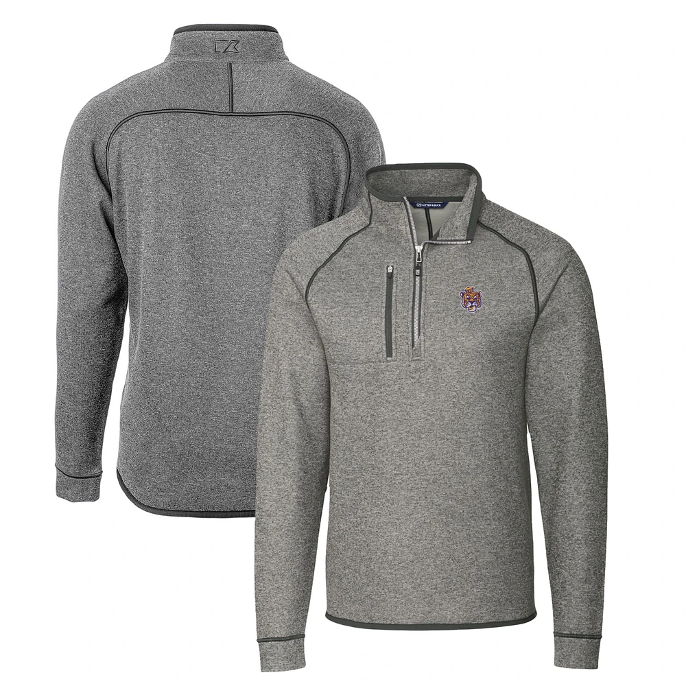 Men's Cutter & Buck Heather LSU Tigers Mainsail Sweater-Knit Half-Zip Pullover Jacket