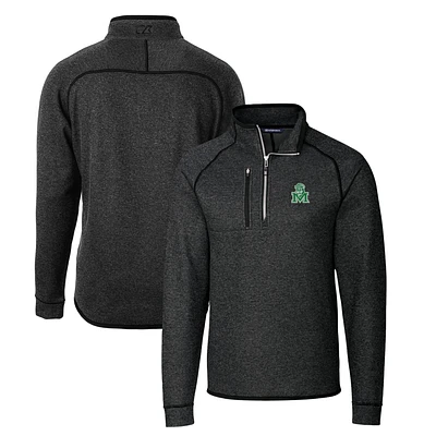 Men's Cutter & Buck Heather Charcoal Marshall Thundering Herd Mainsail Sweater-Knit Half-Zip Pullover Jacket