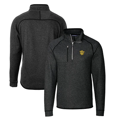 Men's Cutter & Buck Heather Charcoal Missouri Tigers Mainsail Sweater-Knit Half-Zip Pullover Jacket