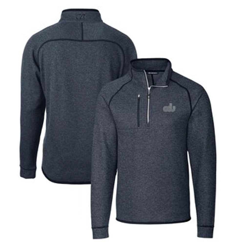Men's Cutter & Buck Heather Navy Old Dominion Monarchs Mainsail Sweater-Knit Half-Zip Pullover Jacket