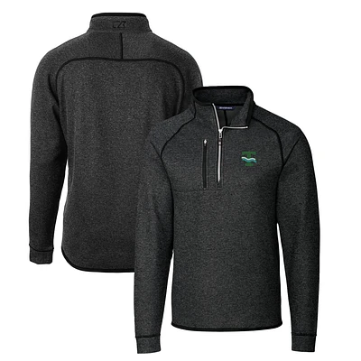 Men's Cutter & Buck Heather Charcoal Tulane Green Wave Mainsail Sweater-Knit Half-Zip Pullover Jacket