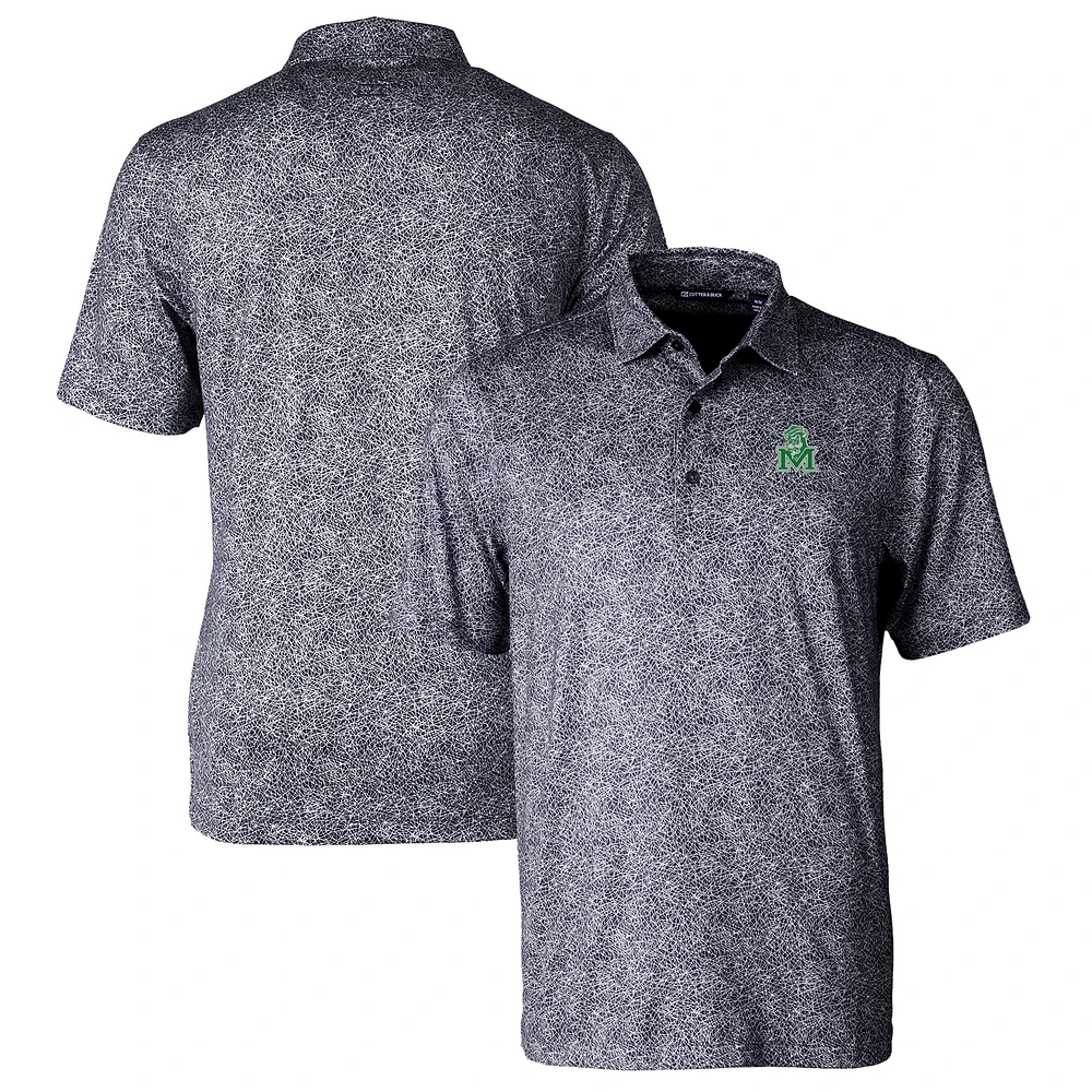 Men's Cutter & Buck Black Marshall Thundering Herd Pike Constellation Stretch Polo