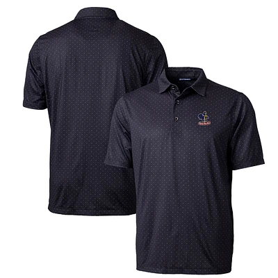 Men's Cutter & Buck Black Delaware Fightin' Blue Hens Primary Team Logo Pike Double Dot Print Stretch Polo