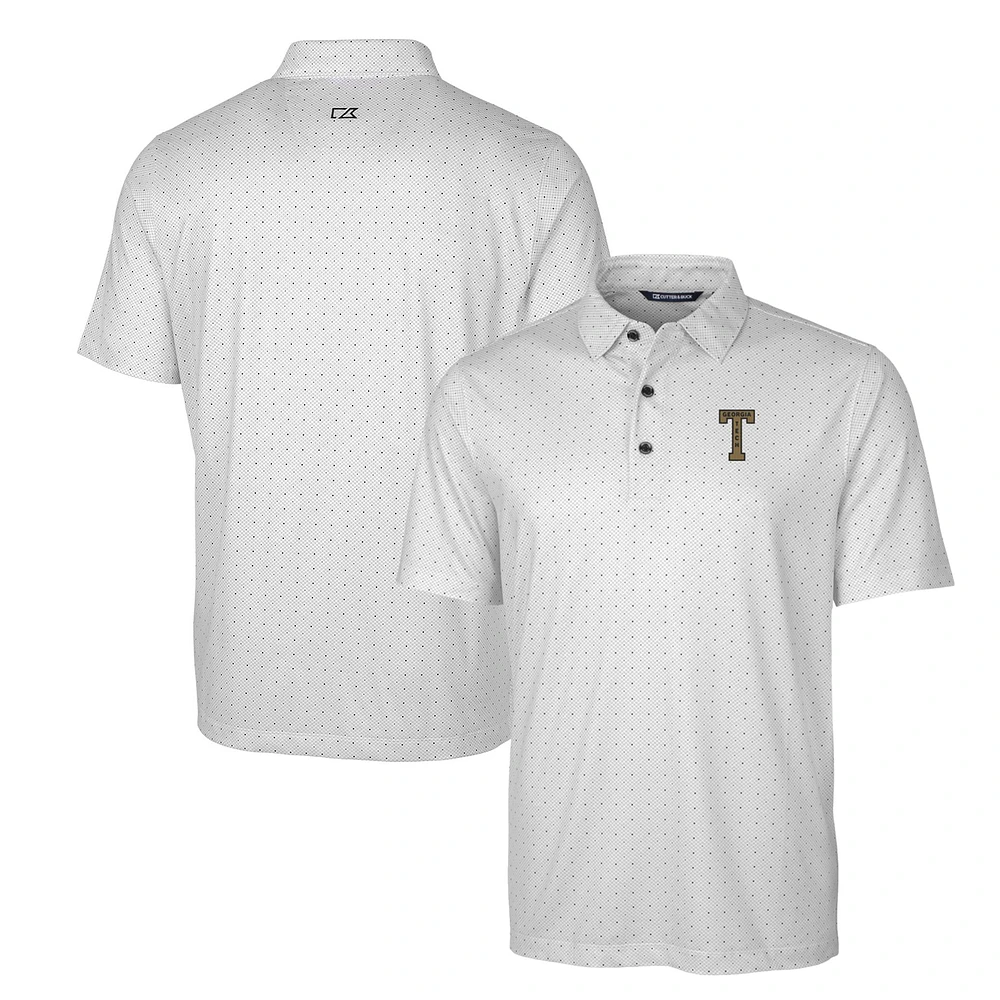 Men's Cutter & Buck Charcoal Georgia Tech Yellow Jackets Primary Team Logo Pike Double Dot Print Stretch Polo