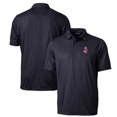 Men's Cutter & Buck Black Washington State Cougars Primary Team Logo Pike Double Dot Print Stretch Polo