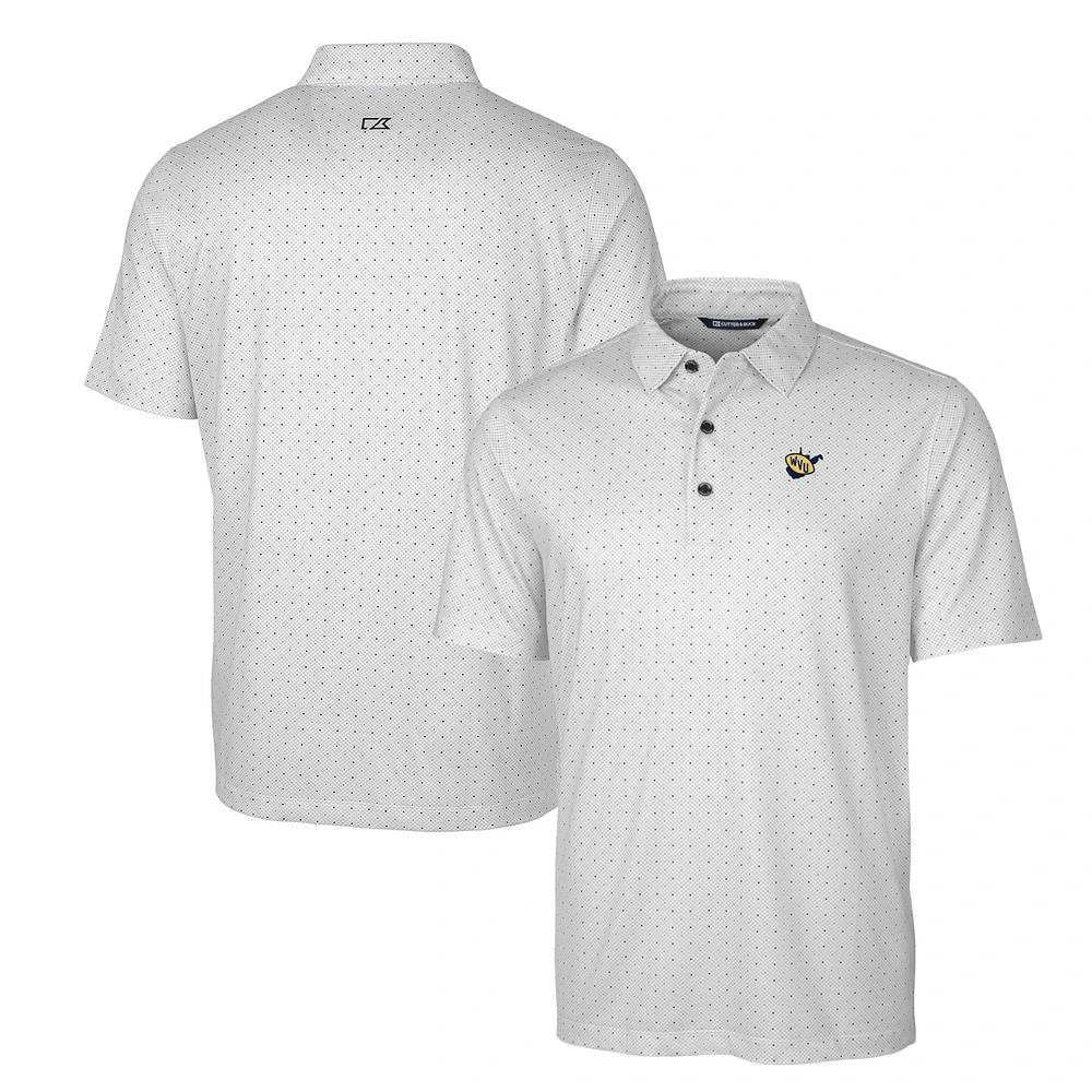 Men's Cutter & Buck Charcoal West Virginia Mountaineers Primary Team Logo Pike Double Dot Print Stretch Polo