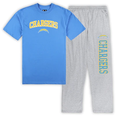 Men's Concepts Sport Powder Blue/Heather Gray Los Angeles Chargers Big & Tall Top Pajama Pants Sleep Set